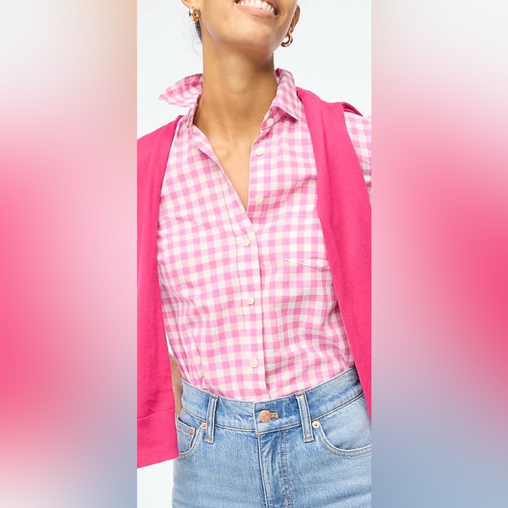 J. Crew Gingham Cotton Shirt XL Fuschia Pink
